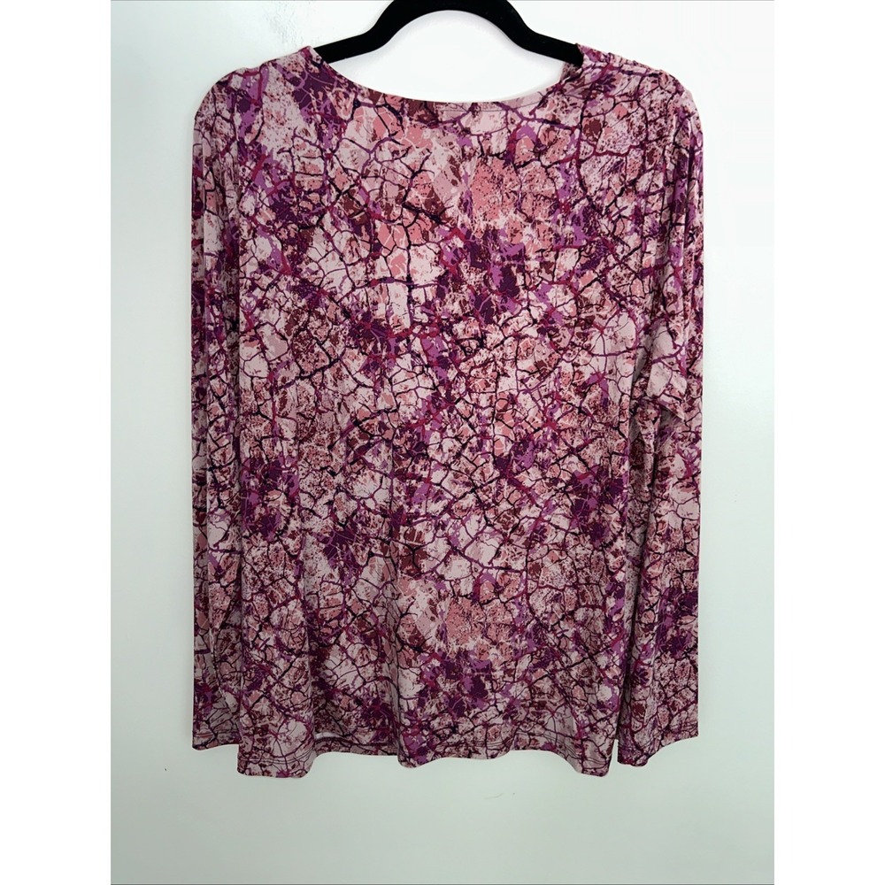 Susan Graver Women's‎ Tunic Top Large Pink Purple Geometric Design Long Sleeve - Picture 9 of 11